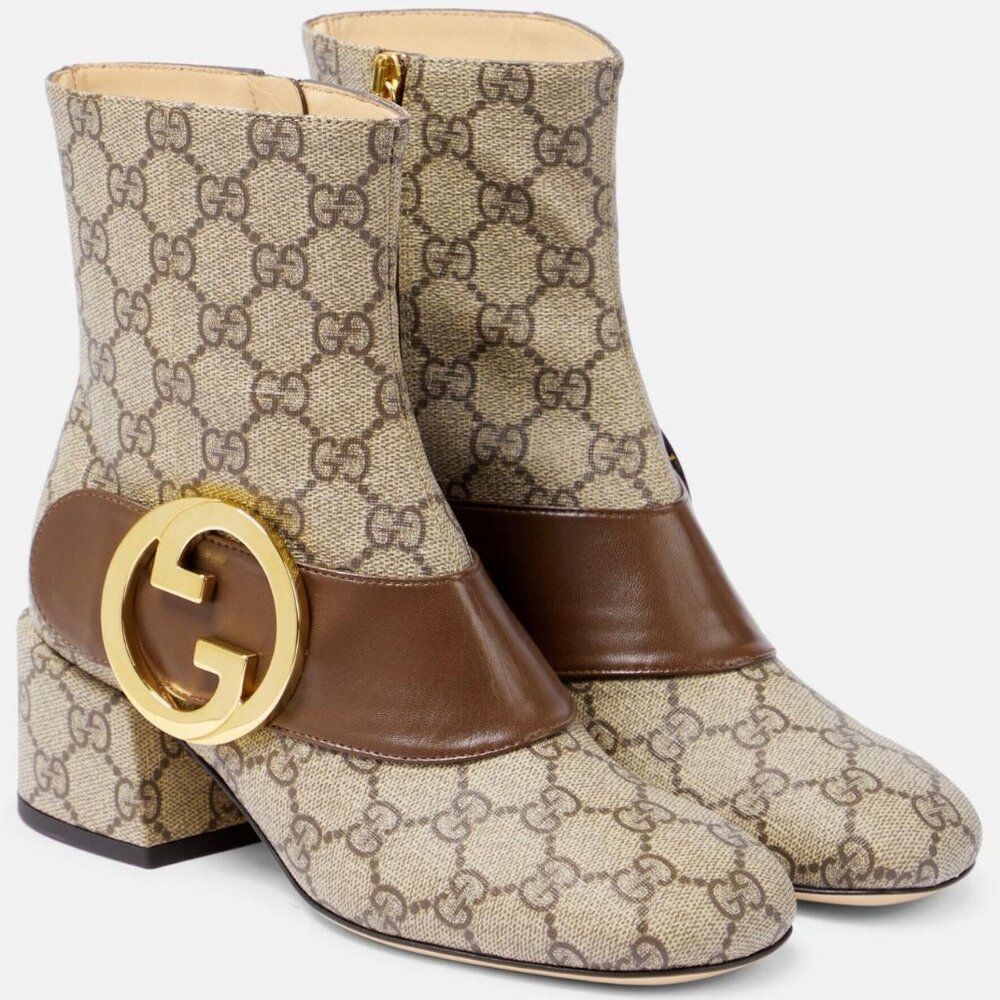 NIB Gucci Blondie leather GG canvas ankle boots IT 39.5 US 9.5